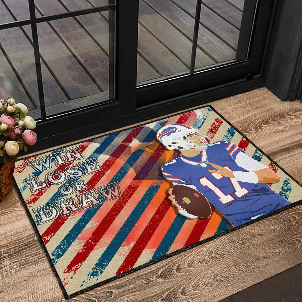 Buffalo Bills American Football Team Door Mat Player 17 Attack Rugby Ball Funny Quote Win Lose Or Draw Door Mat Home Decor