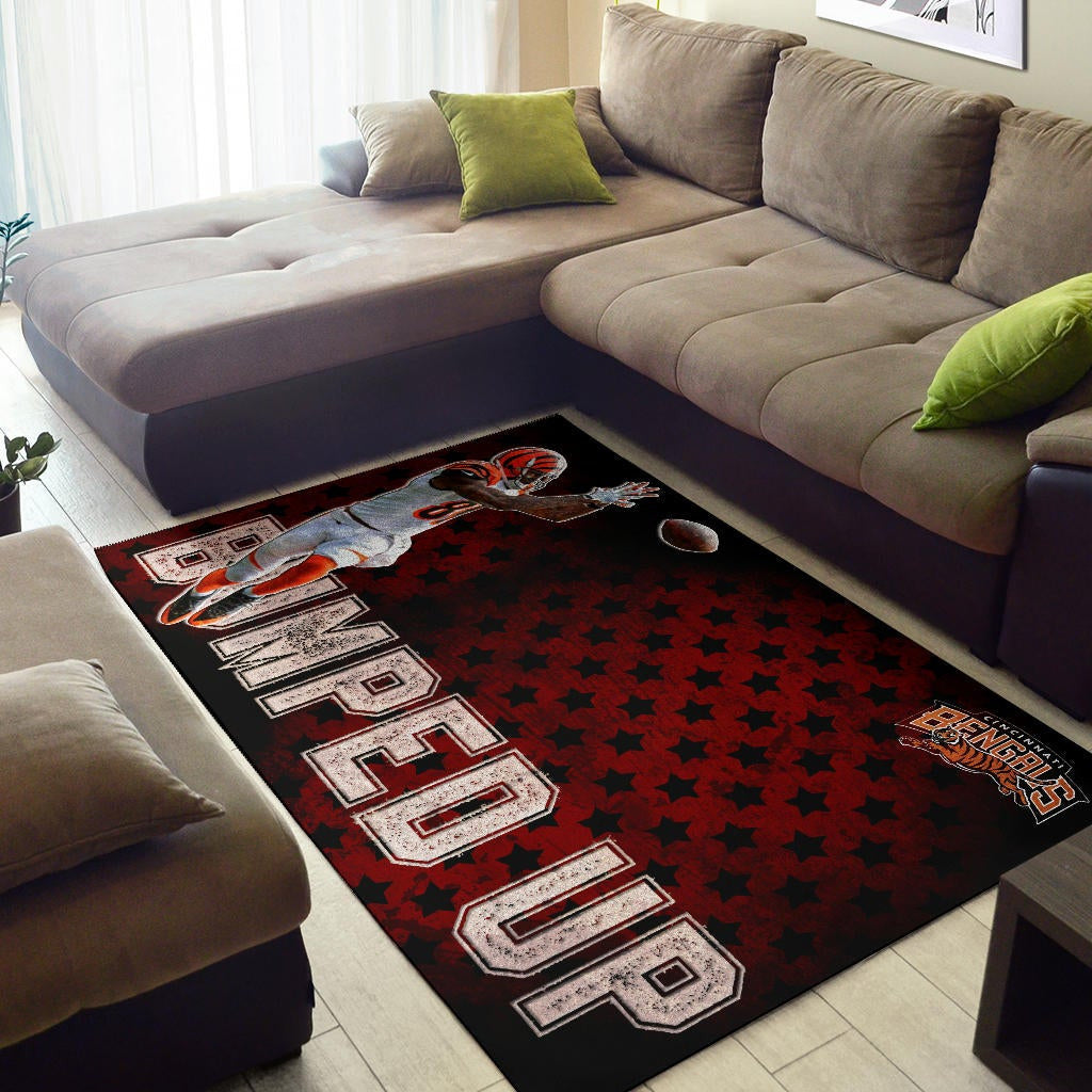 Cincinnati Bengals American Football Team Area Rug Jerome Simpson Running For Rugby Ball And Bumped Up Rugs Home Decor