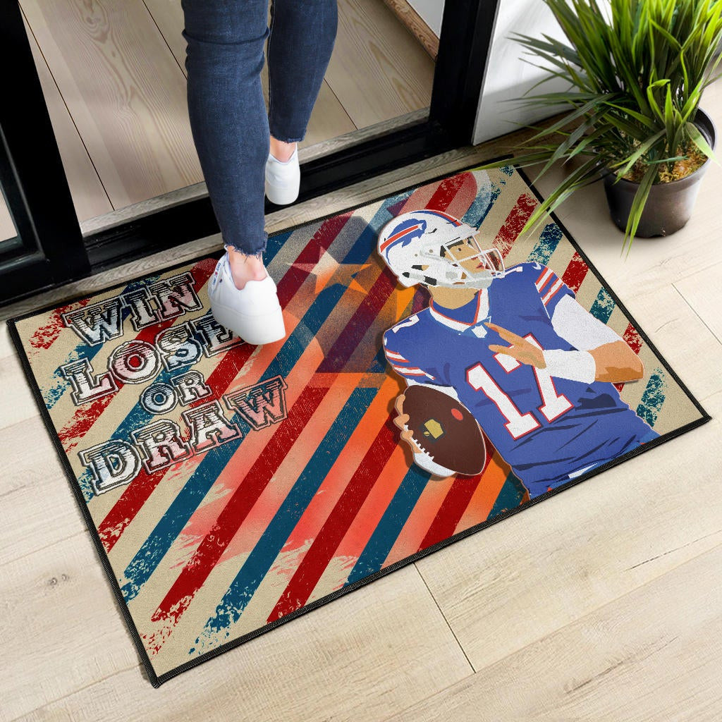 Buffalo Bills American Football Team Door Mat Player 17 Attack Rugby Ball Funny Quote Win Lose Or Draw Door Mat Home Decor