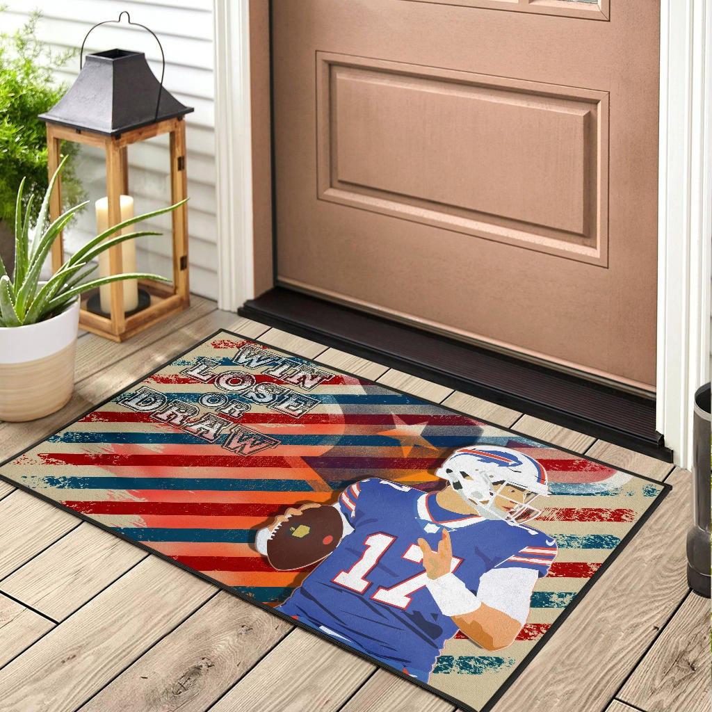 Buffalo Bills American Football Team Door Mat Player 17 Attack Rugby Ball Funny Quote Win Lose Or Draw Door Mat Home Decor