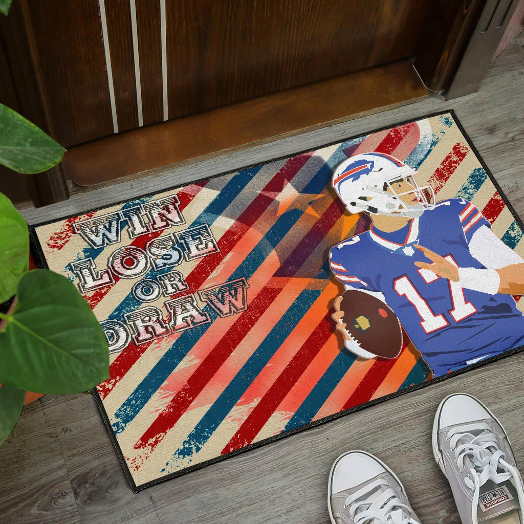 Buffalo Bills American Football Team Door Mat Player 17 Attack Rugby Ball Funny Quote Win Lose Or Draw Door Mat Home Decor