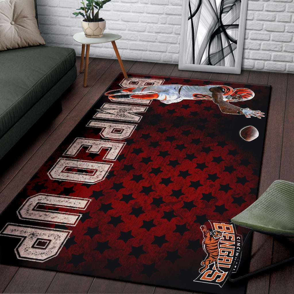 Cincinnati Bengals American Football Team Area Rug Jerome Simpson Running For Rugby Ball And Bumped Up Rugs Home Decor