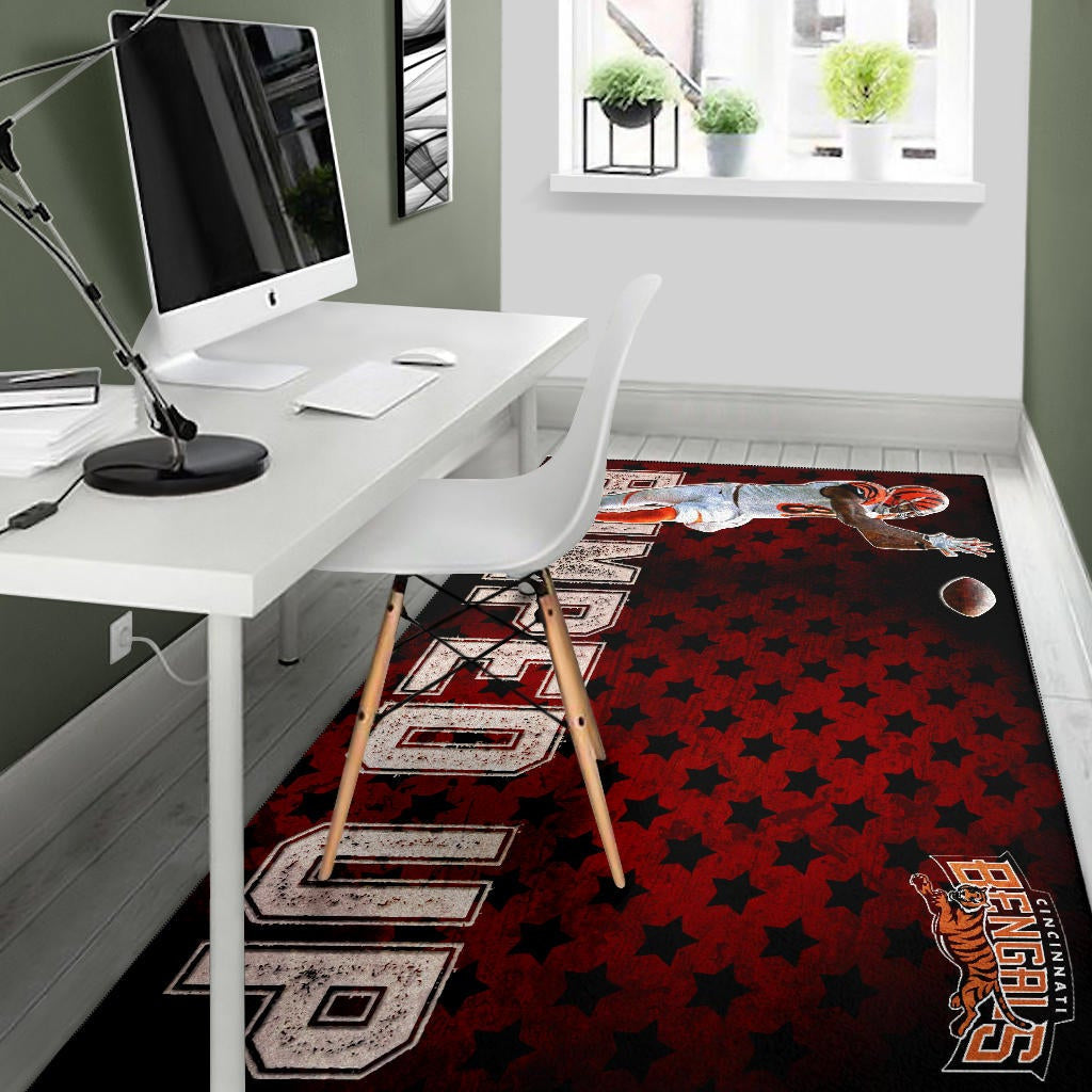 Cincinnati Bengals American Football Team Area Rug Jerome Simpson Running For Rugby Ball And Bumped Up Rugs Home Decor
