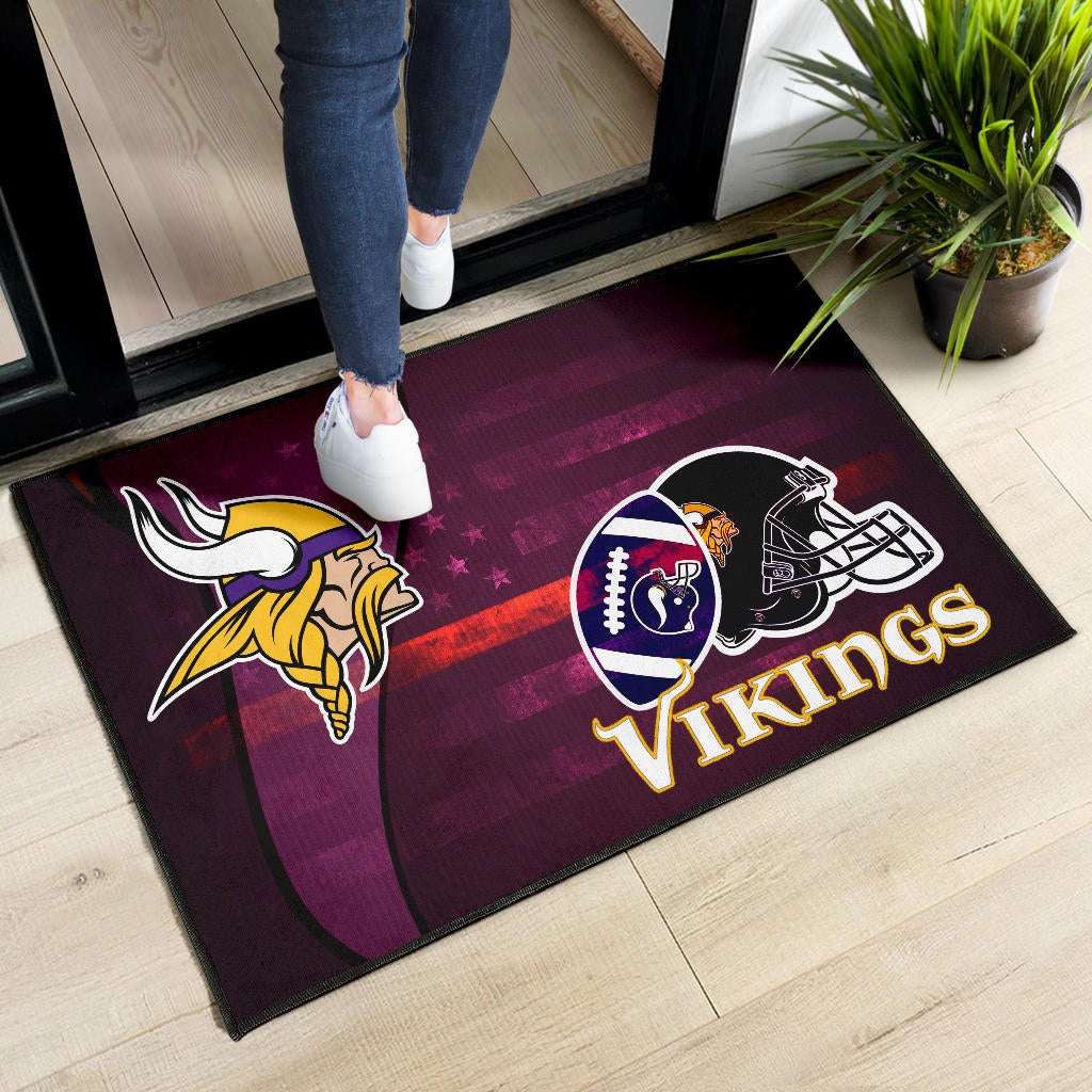 Minnesota Vikings American Football Team Door Mat Viking Head Rugby Ball And Black Helmet Symbol Door Mat Home Decor