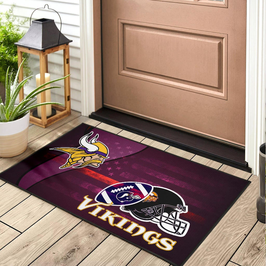Minnesota Vikings American Football Team Door Mat Viking Head Rugby Ball And Black Helmet Symbol Door Mat Home Decor