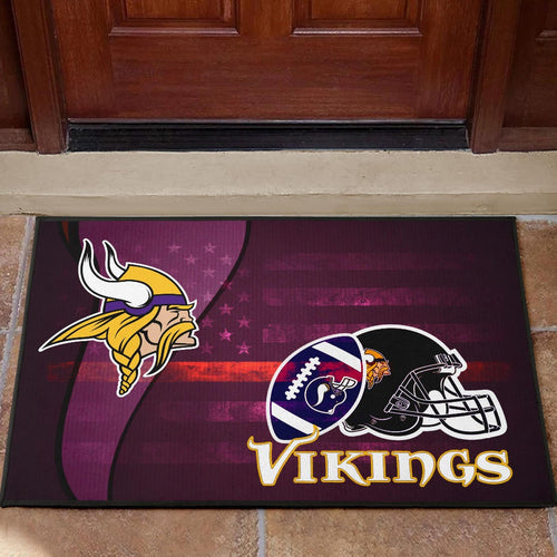 Minnesota Vikings American Football Team Door Mat Viking Head Rugby Ball And Black Helmet Symbol Door Mat Home Decor