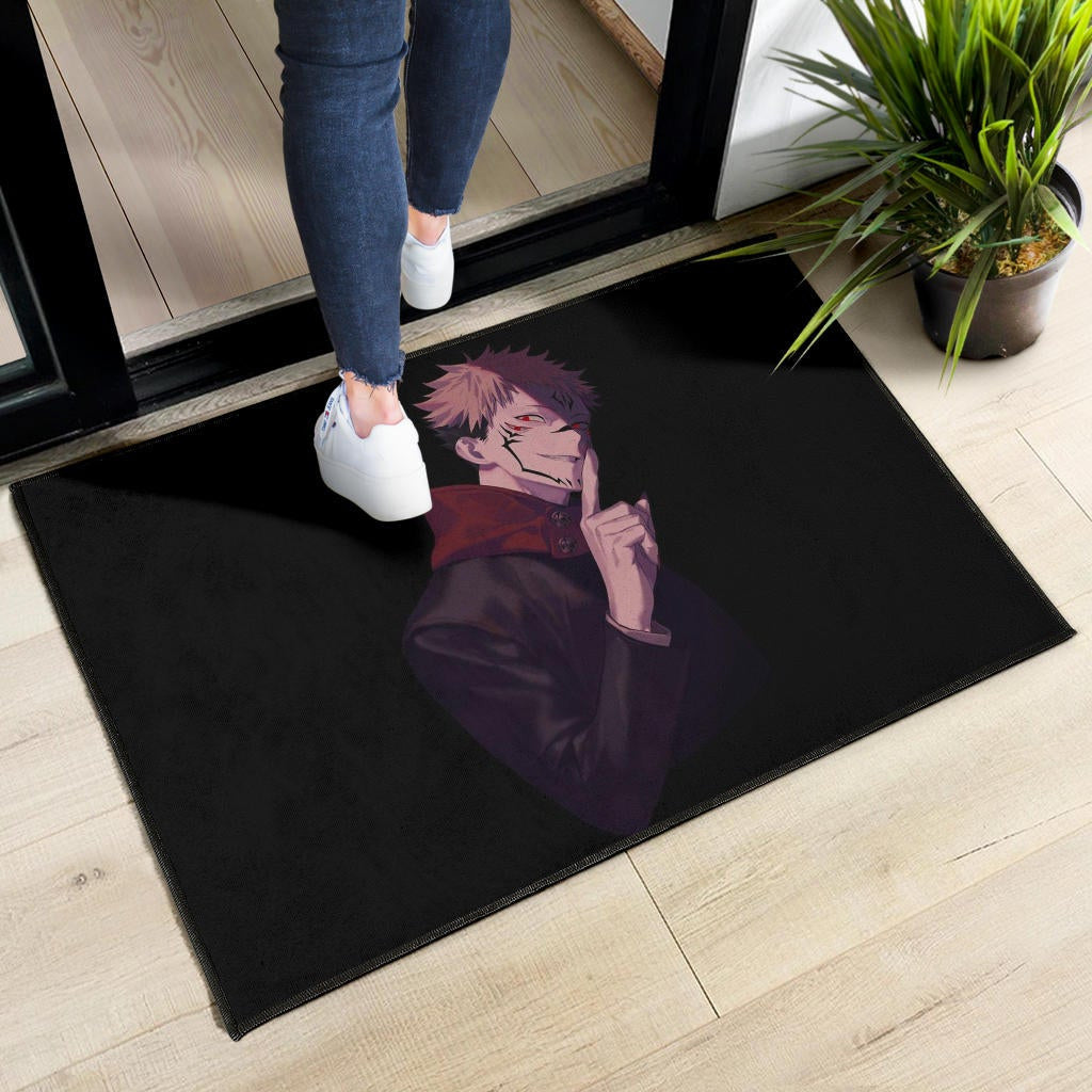 Jujutsu Kaisen Anime Door Mat Sukuna Yuji Combine Black Fire Evil Smiling Door Mat Home Decor