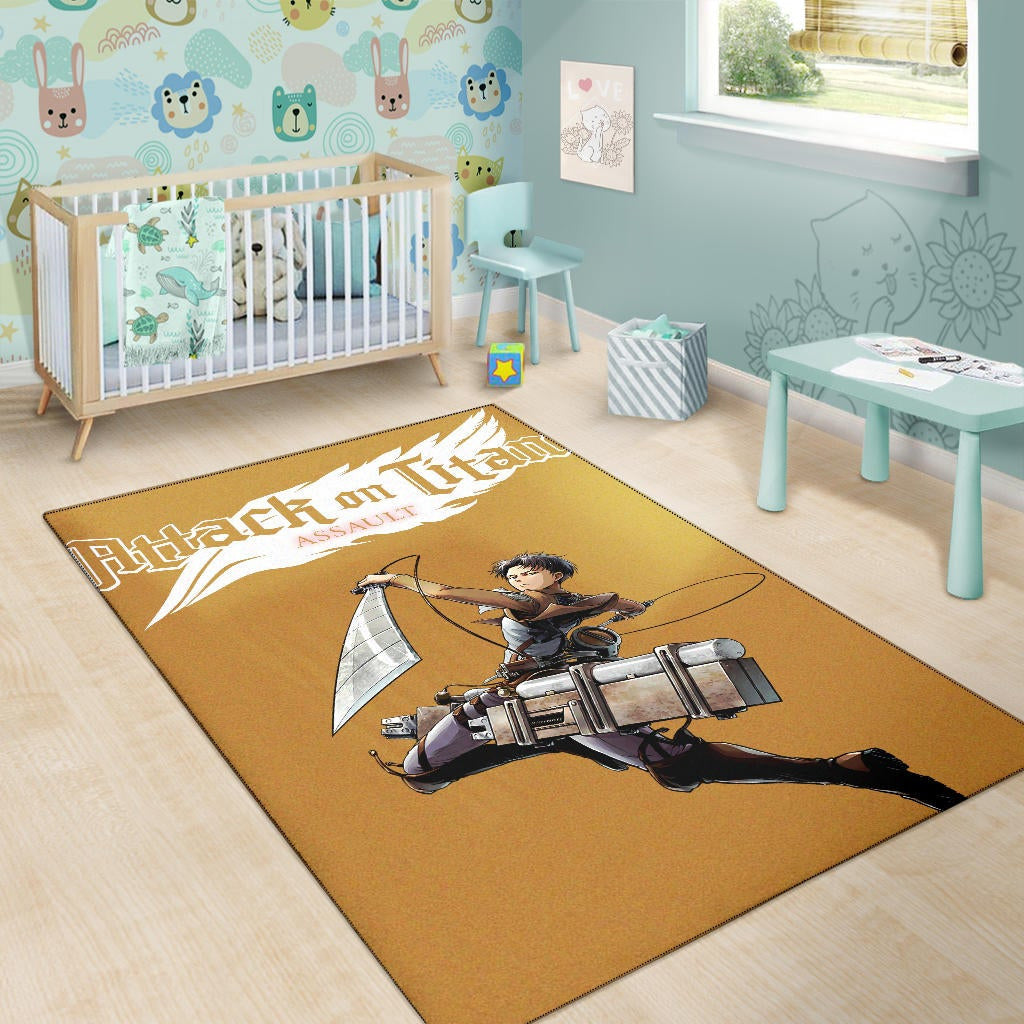 Attack On Titan Anime Area Rug - Handsome Levi Fighting Wind Blade White Wing Rugs Home Decor