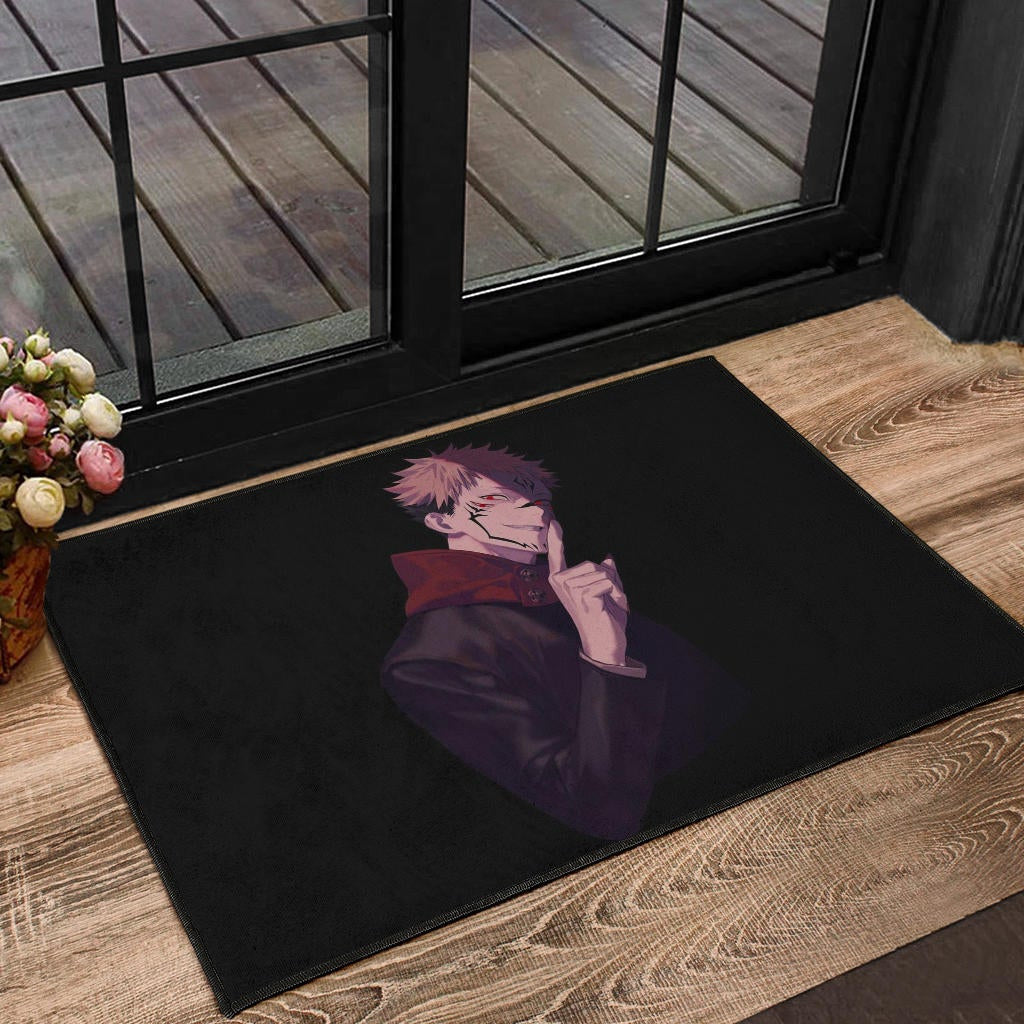 Jujutsu Kaisen Anime Door Mat Sukuna Yuji Combine Black Fire Evil Smiling Door Mat Home Decor