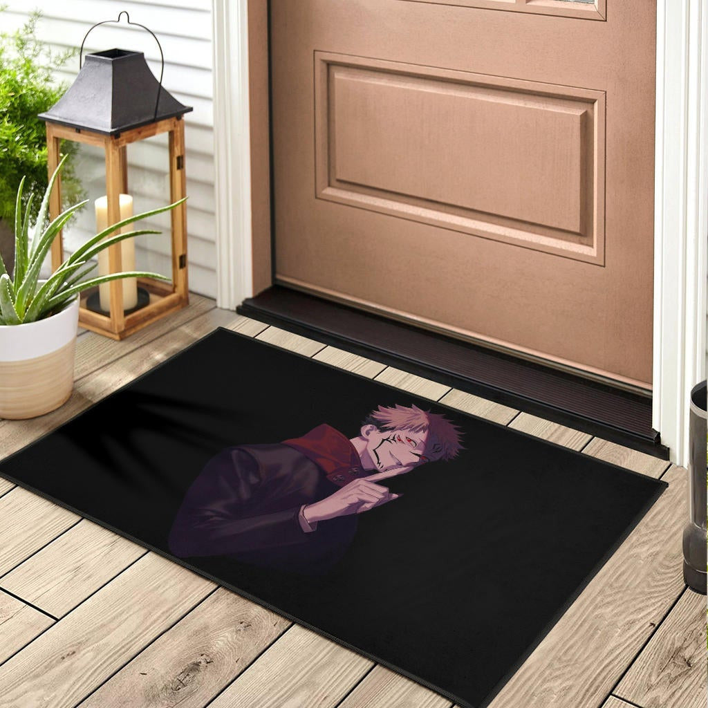 Jujutsu Kaisen Anime Door Mat Sukuna Yuji Combine Black Fire Evil Smiling Door Mat Home Decor