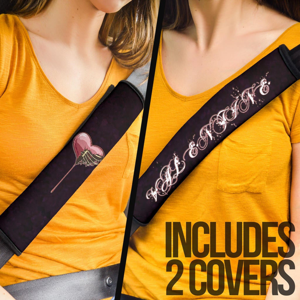 Valentine Seat Belt Covers - Skeleton Chest In Pink Heart Skull Patterns Belt Covers