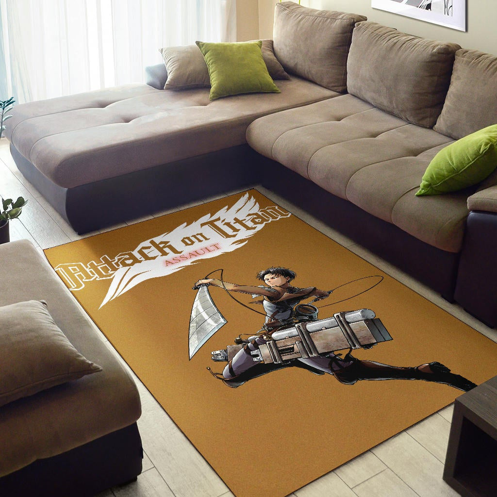Attack On Titan Anime Area Rug - Handsome Levi Fighting Wind Blade White Wing Rugs Home Decor