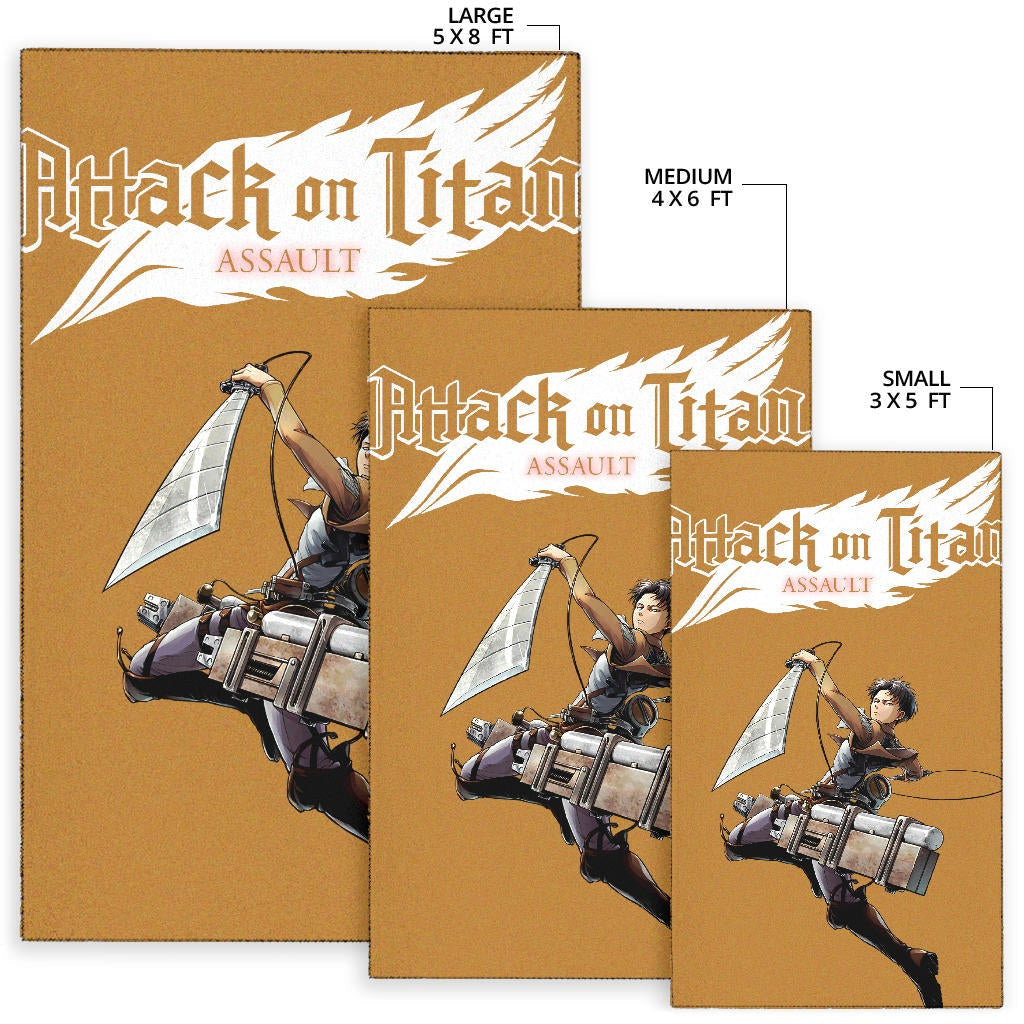 Attack On Titan Anime Area Rug - Handsome Levi Fighting Wind Blade White Wing Rugs Home Decor