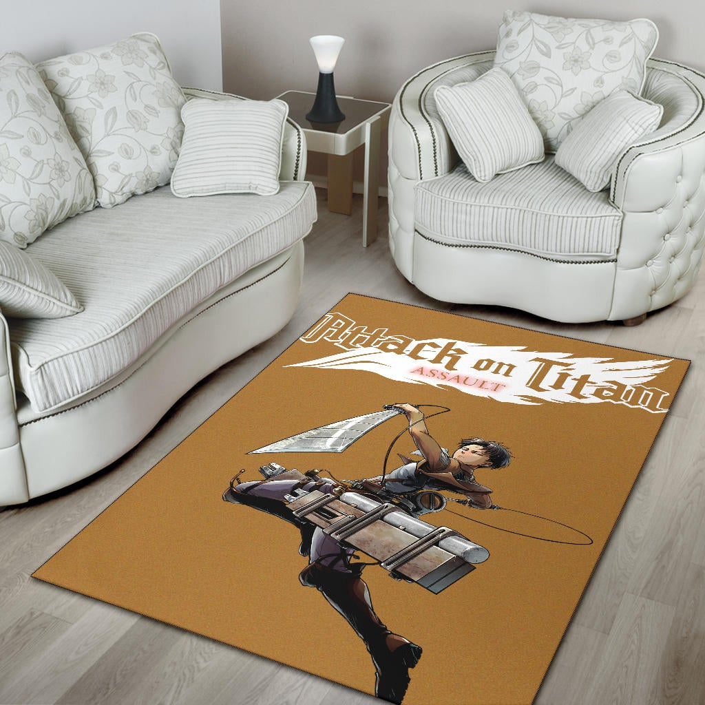 Attack On Titan Anime Area Rug - Handsome Levi Fighting Wind Blade White Wing Rugs Home Decor