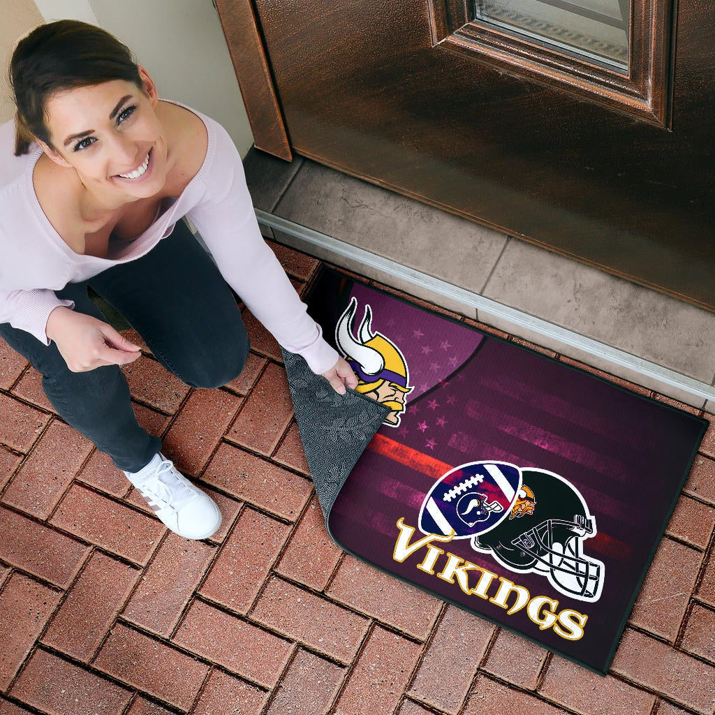 Minnesota Vikings American Football Team Door Mat Viking Head Rugby Ball And Black Helmet Symbol Door Mat Home Decor