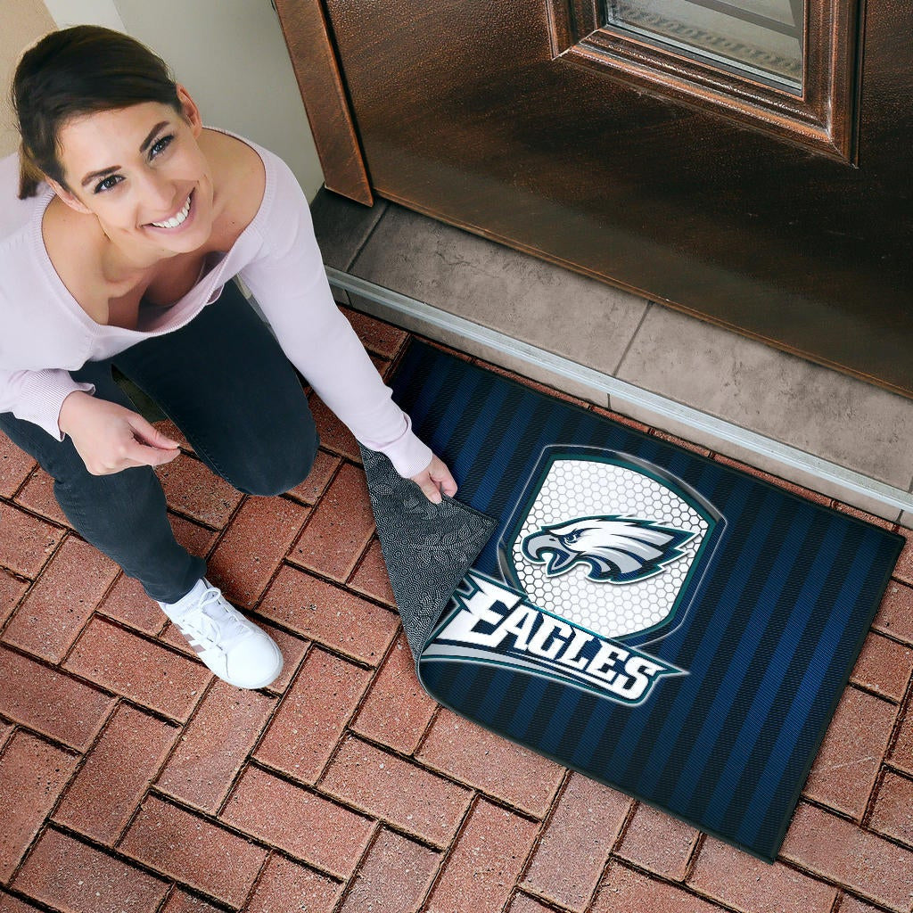 Philadelphia Eagles American Football Team Door Mat Eagle Head On The Shield Black And Blue Lines Door Mat Home Decor