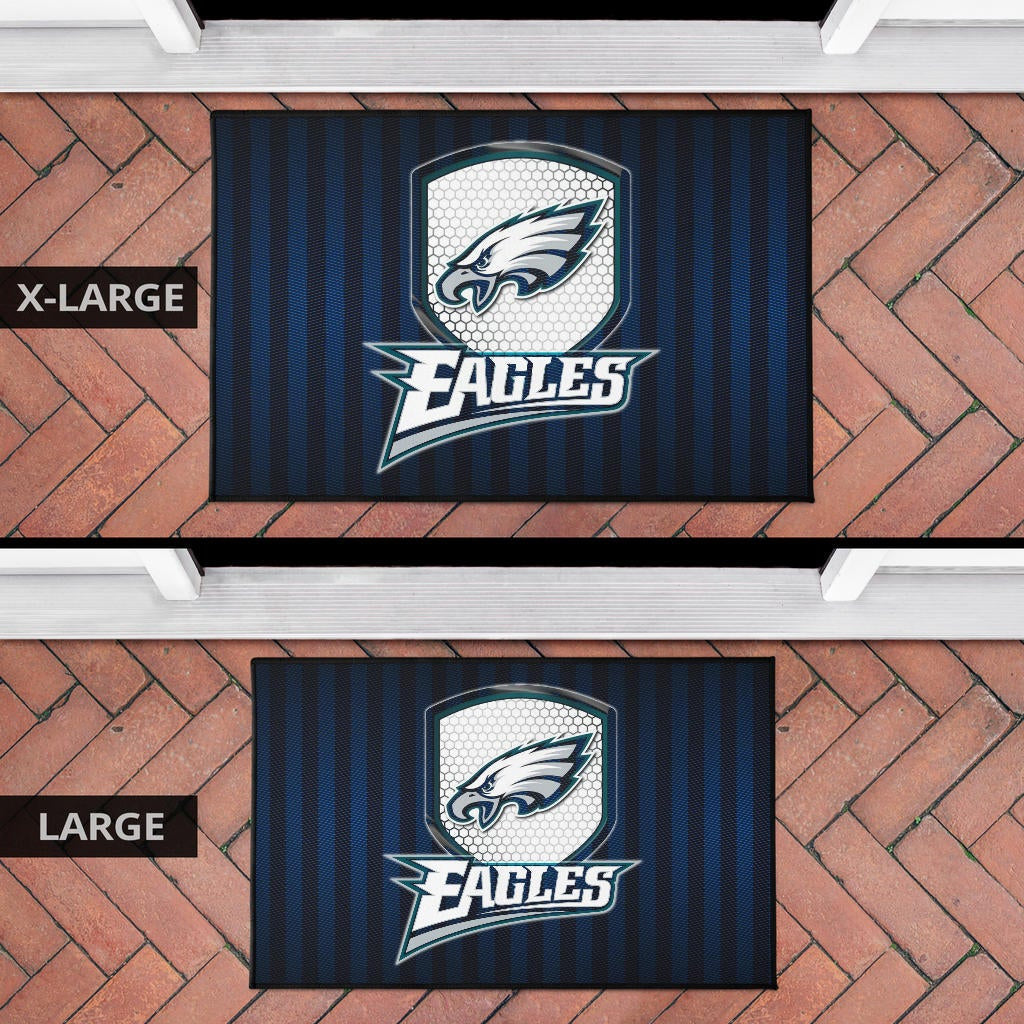 Philadelphia Eagles American Football Team Door Mat Eagle Head On The Shield Black And Blue Lines Door Mat Home Decor