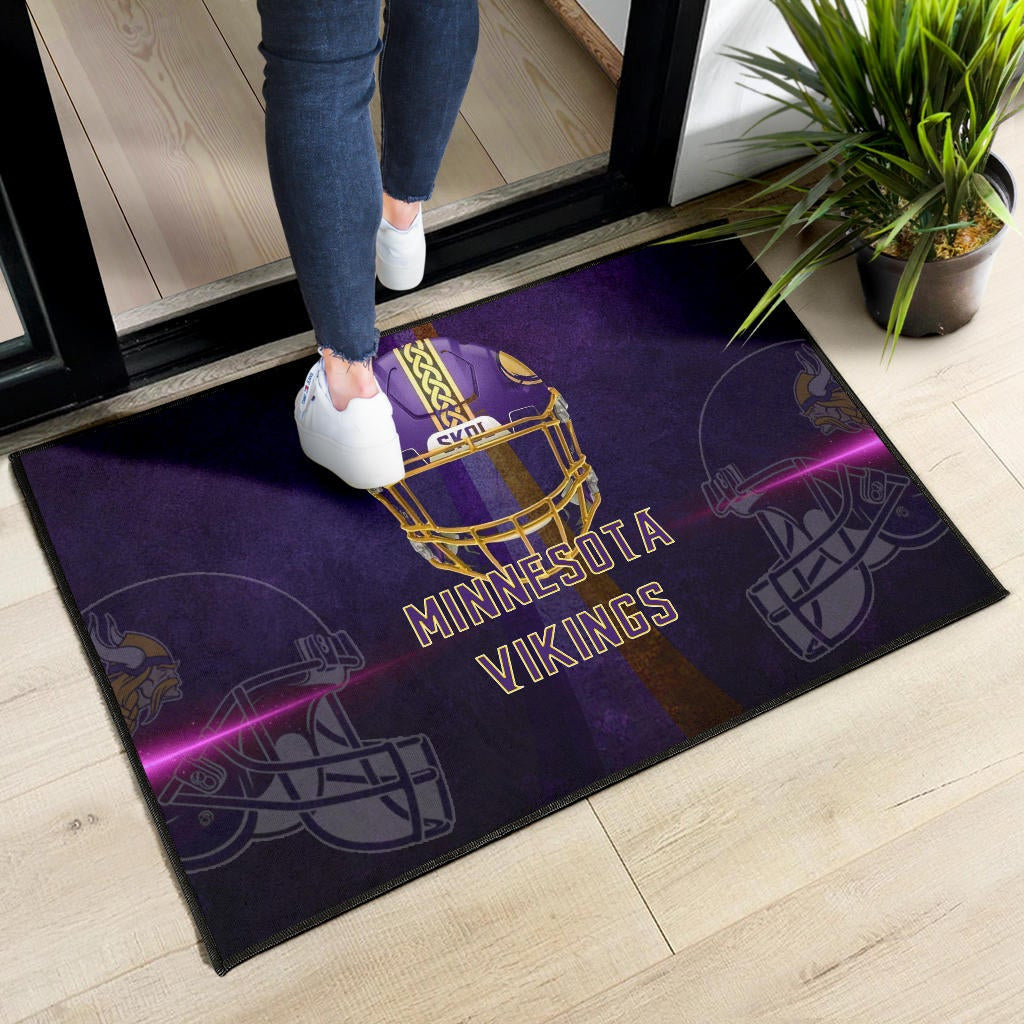 Minnesota Vikings American Football Team Door Mat Cool Purple Helmet Pink Neon Line Door Mat Home Decor