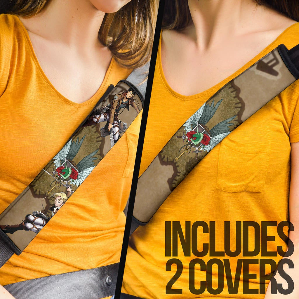 Attack On Titan Anime Seat Belt Covers AOT Annie Leonhart And Bertholdt Hoover Fighting For Rose Freedom Belt Covers