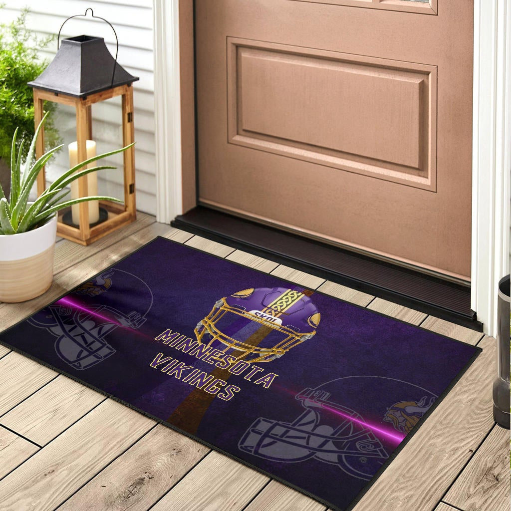 Minnesota Vikings American Football Team Door Mat Cool Purple Helmet Pink Neon Line Door Mat Home Decor