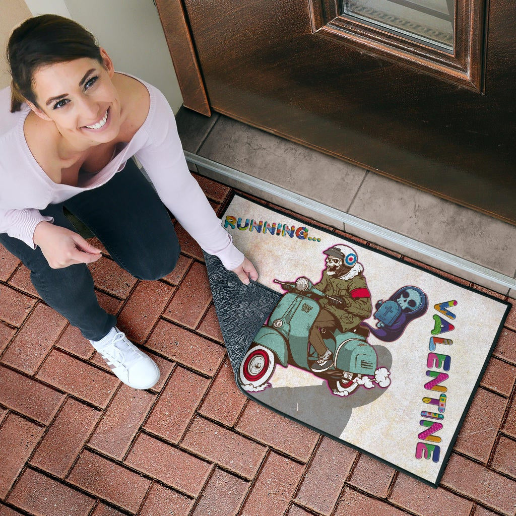 Valentine Door Mat - Skeleton Driving Vespa RIP Running Valentine Door Mat Home Decor
