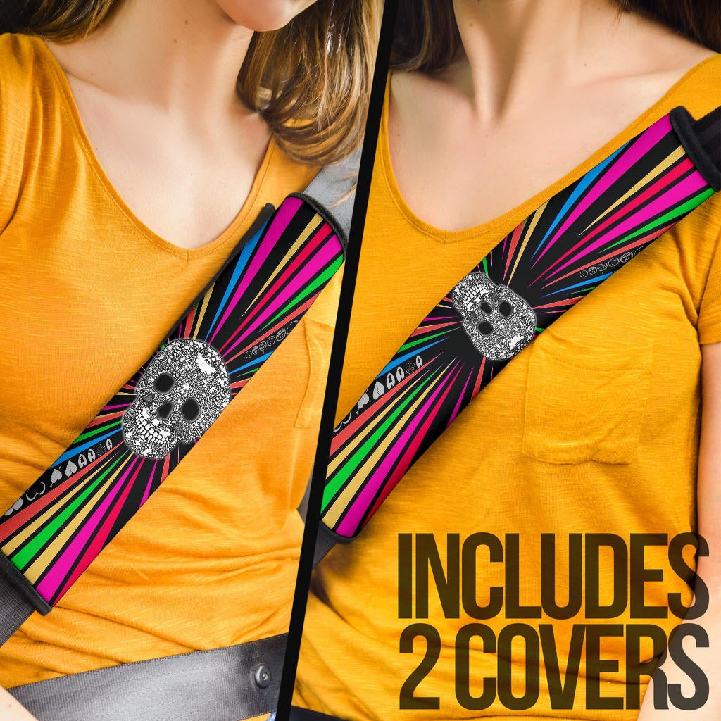 Valentine Seat Belt Covers Tiny Multi Patterns Black White Skull Deeping Mind Belt Covers
