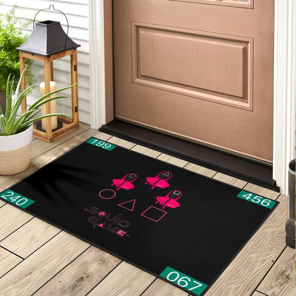Squid Game Movie Door Mat Pink Round Triangle Square Worker Melting Players Number Door Mat Home Decor