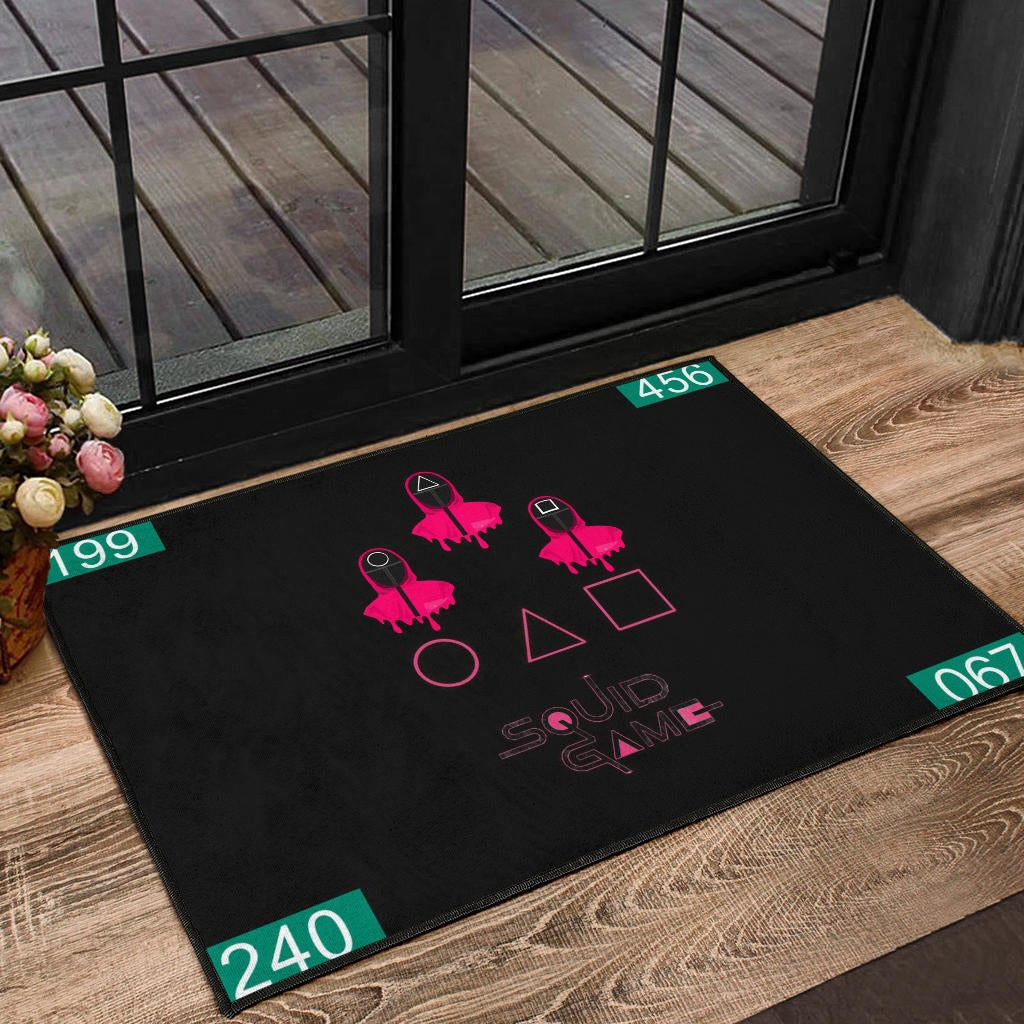 Squid Game Movie Door Mat Pink Round Triangle Square Worker Melting Players Number Door Mat Home Decor