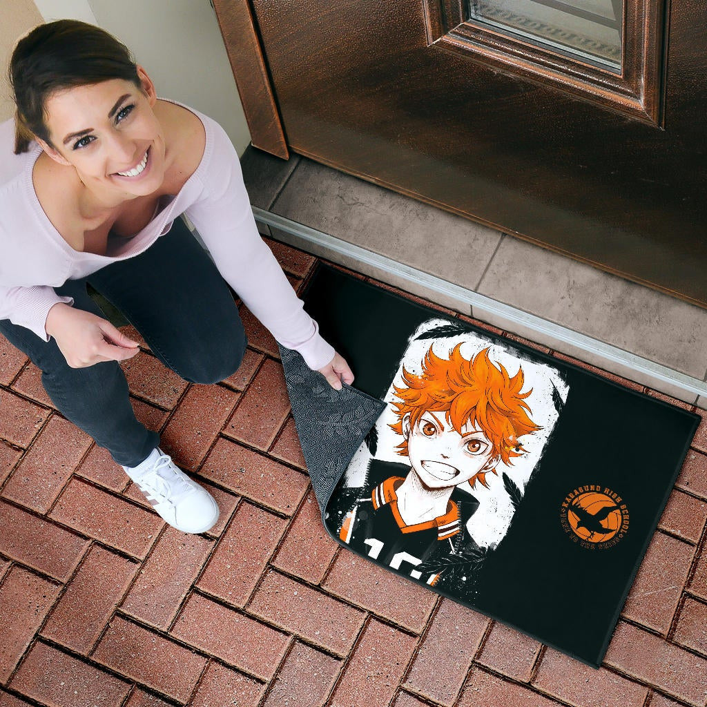 Haikyuu Anime Door Mat - Shouyou Hinata 10 High School Raven Black Orange Door Mat