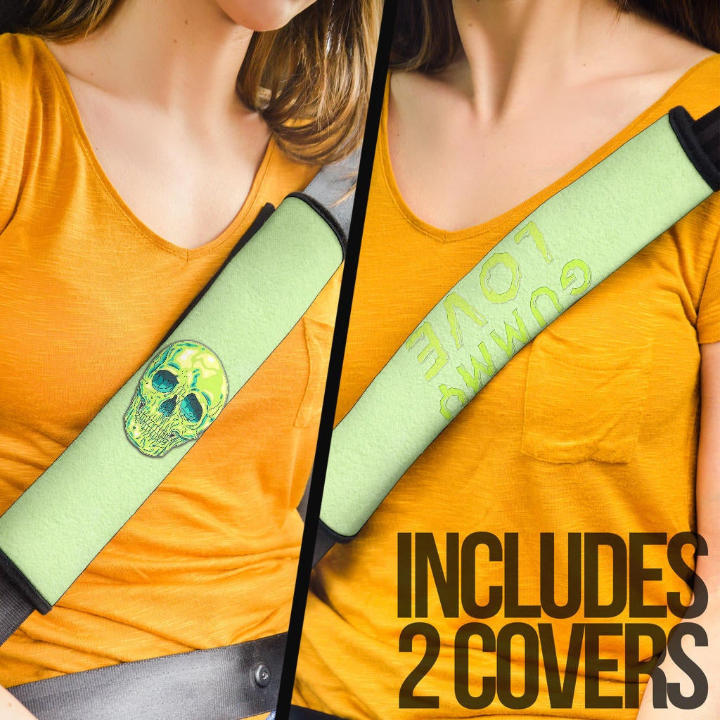 Valentine Seat Belt Covers Green Skull Gummy Love Belt Covers