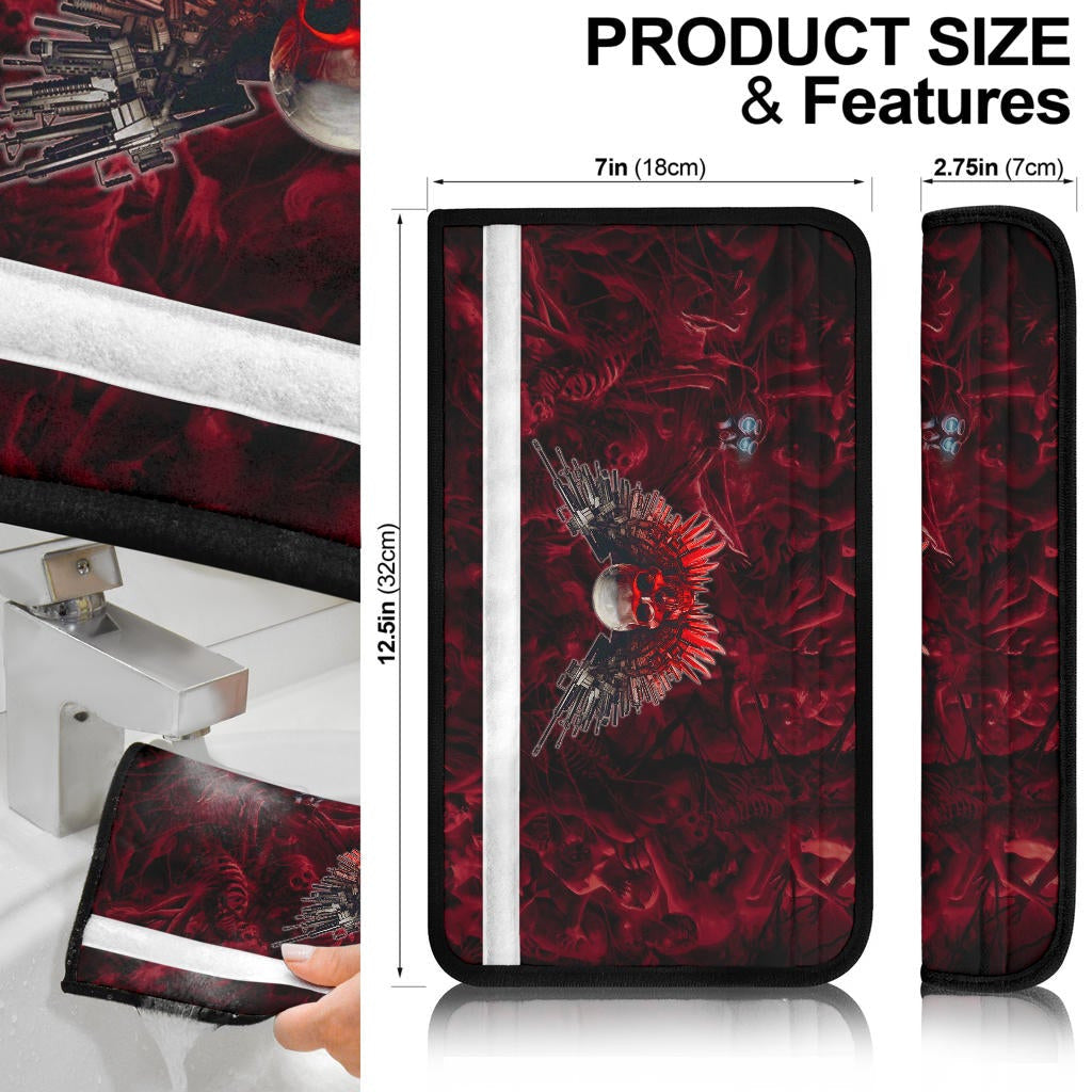 Skull Seat Belt Covers - Powerful Skull With Wings And Red Victim Souls Belt Covers