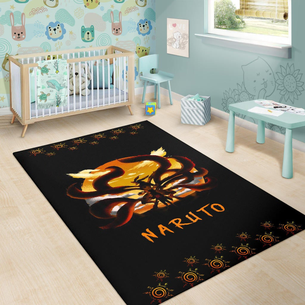 Naruto Anime Area Rug - Naruto Eight Trigram Seal With Kyuubi Nine Tails Rugs Home Decor