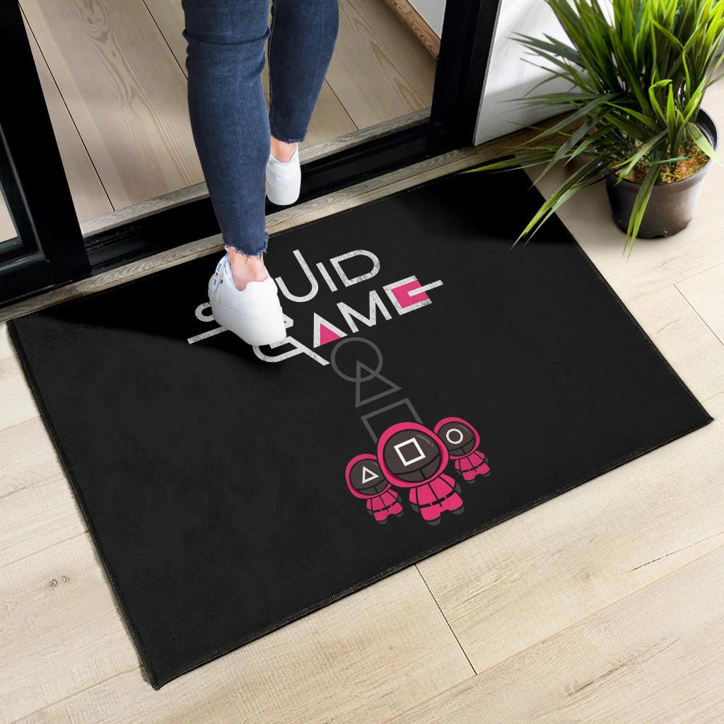 Squid Game Movie Door Mat Cute Chibi Squid Workers Round Square Triangle Door Mat Home Decor