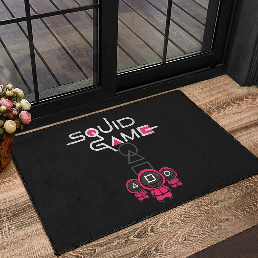 Squid Game Movie Door Mat Cute Chibi Squid Workers Round Square Triangle Door Mat Home Decor