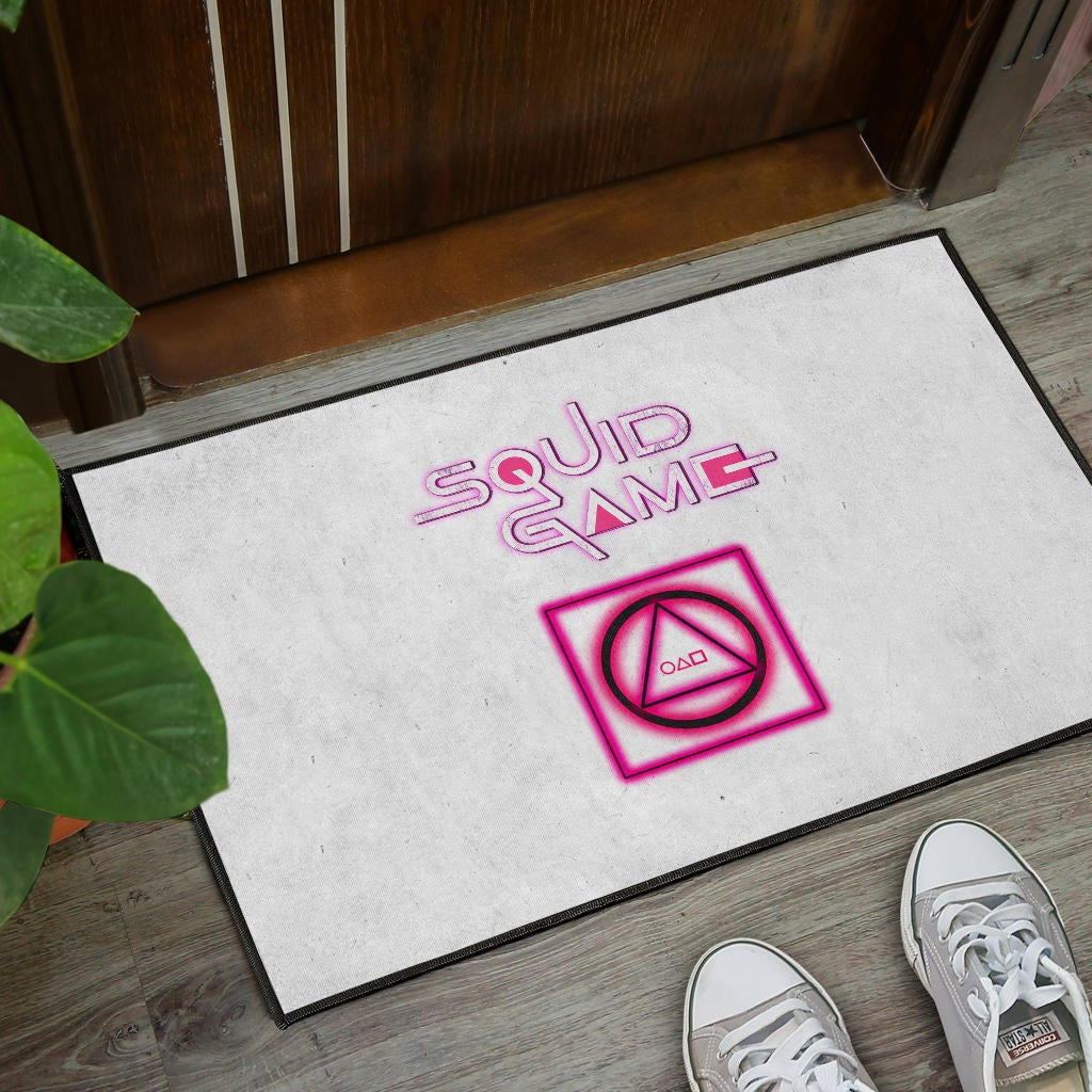 Squid Game Movie Door Mat Neon Round Square Triangle Shape Squid Game Text Font Door Mat Home Decor