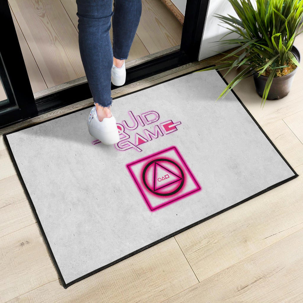 Squid Game Movie Door Mat Neon Round Square Triangle Shape Squid Game Text Font Door Mat Home Decor