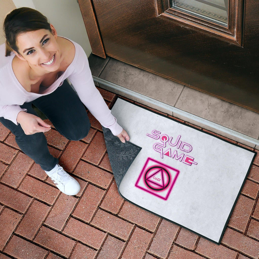Squid Game Movie Door Mat Neon Round Square Triangle Shape Squid Game Text Font Door Mat Home Decor
