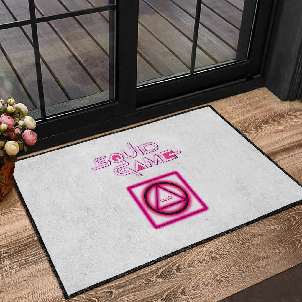 Squid Game Movie Door Mat Neon Round Square Triangle Shape Squid Game Text Font Door Mat Home Decor