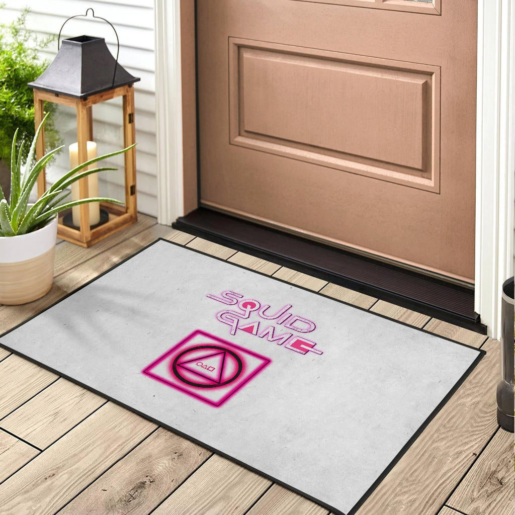 Squid Game Movie Door Mat Neon Round Square Triangle Shape Squid Game Text Font Door Mat Home Decor