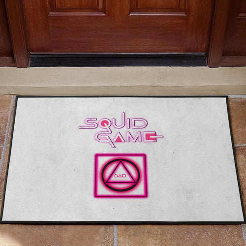 Squid Game Movie Door Mat Neon Round Square Triangle Shape Squid Game Text Font Door Mat Home Decor
