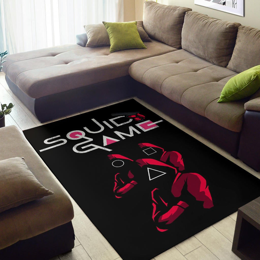 Squid Game Movie Area Rug Red Squid Worker Round Square Triangle Symbol Rugs Home Decor