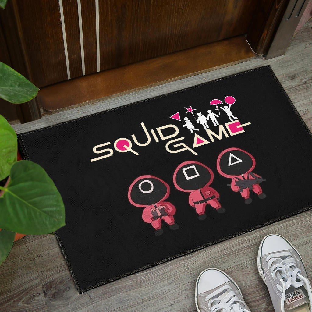 Squid Game Movie Door Mat Funny Fat Chibi Squid Worker Round Square Triangle Umbrella Balloon Door Mat Home Decor