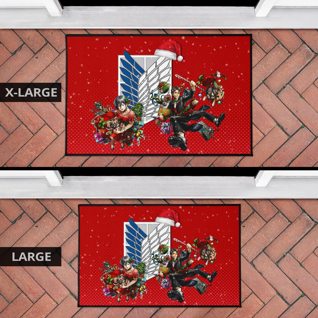 Attack On Titan Anime Door Mat - Merry Christmas Levi Ackerman Xmas Gifts Red Door Mat