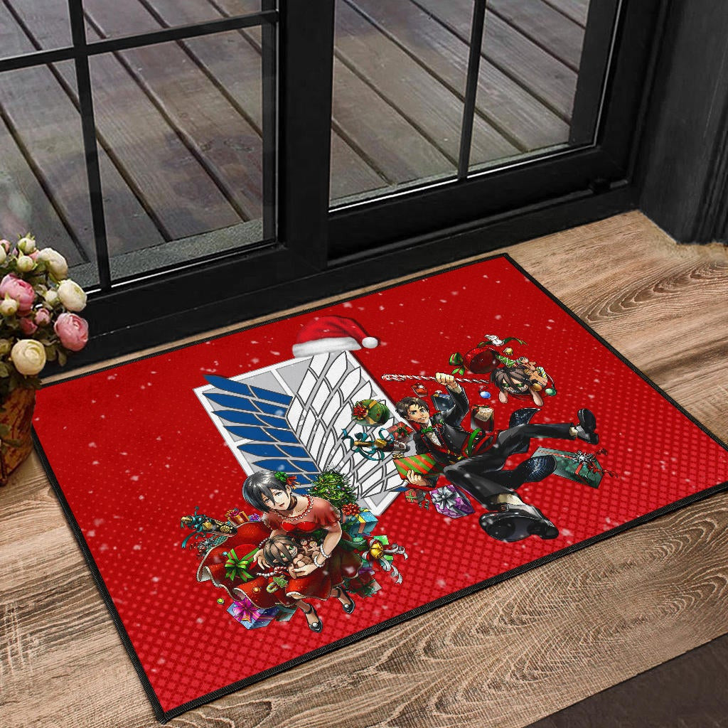 Attack On Titan Anime Door Mat - Merry Christmas Levi Ackerman Xmas Gifts Red Door Mat