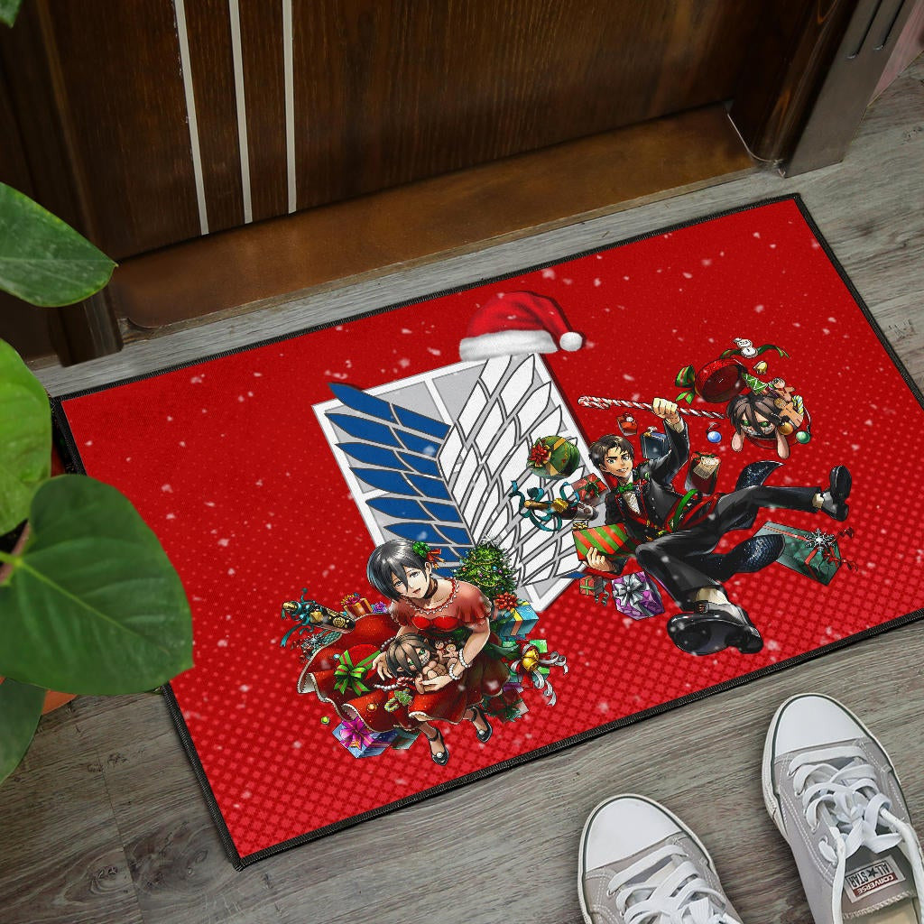 Attack On Titan Anime Door Mat - Merry Christmas Levi Ackerman Xmas Gifts Red Door Mat