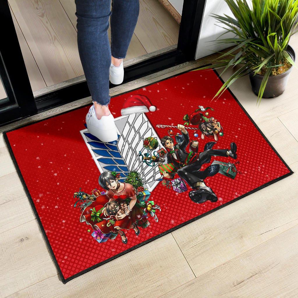 Attack On Titan Anime Door Mat - Merry Christmas Levi Ackerman Xmas Gifts Red Door Mat