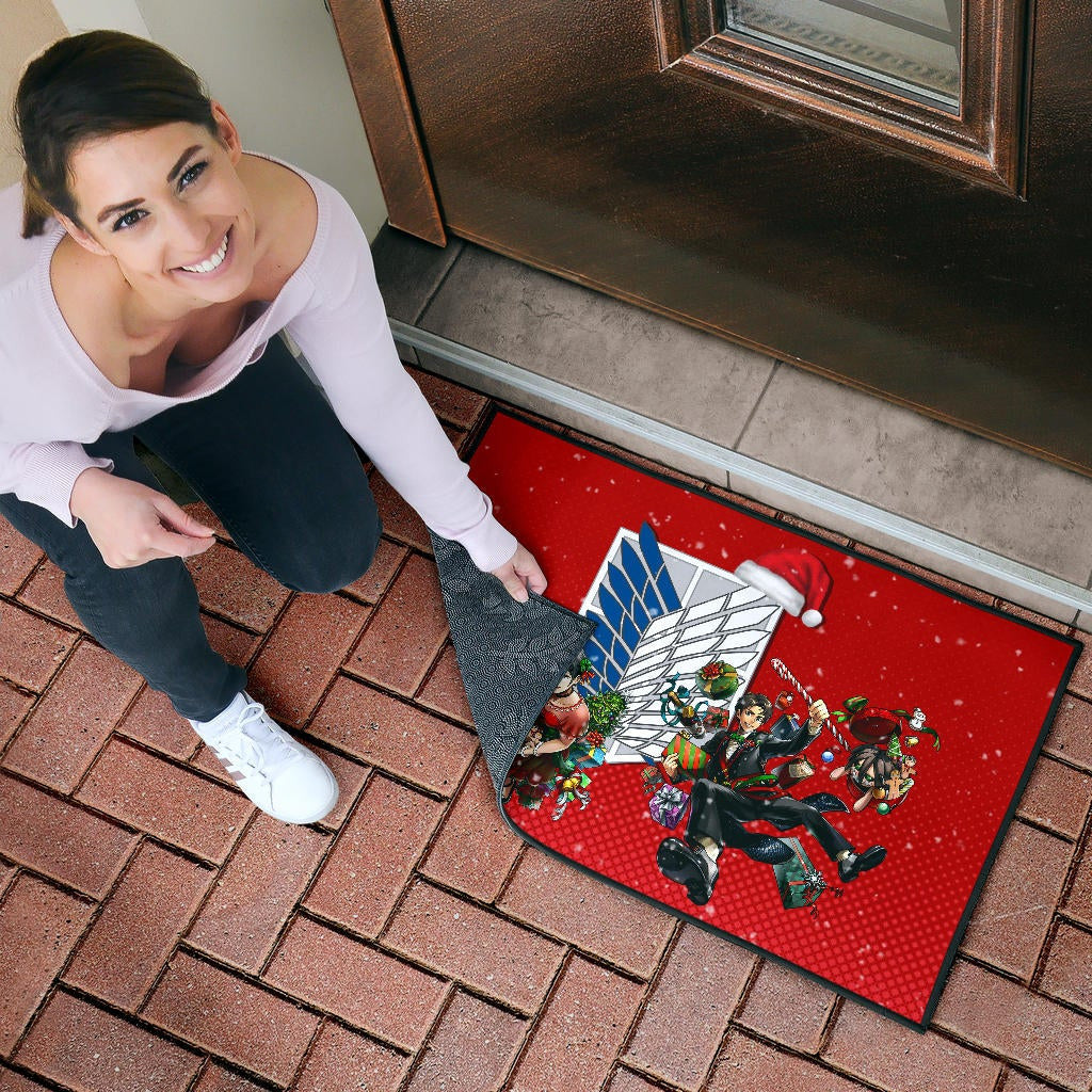 Attack On Titan Anime Door Mat - Merry Christmas Levi Ackerman Xmas Gifts Red Door Mat