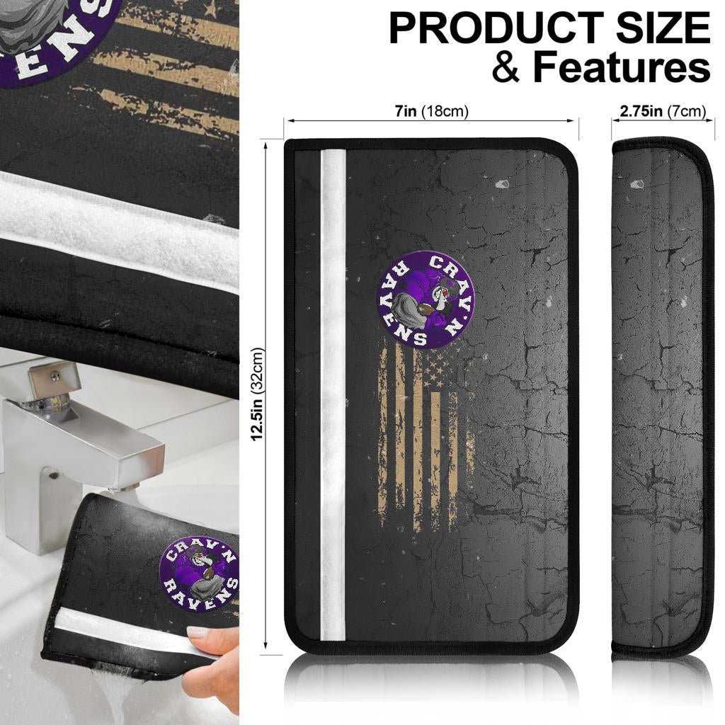 Baltimore Ravens American Football Team Seat Belt Covers Crazy Muscle Raven Smiling Broken Grey Wall Belt Covers