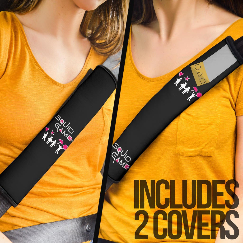 Squid Game Movie Seat Belt Covers Red Squid Worker Round Square Triangle Symbol Belt Covers
