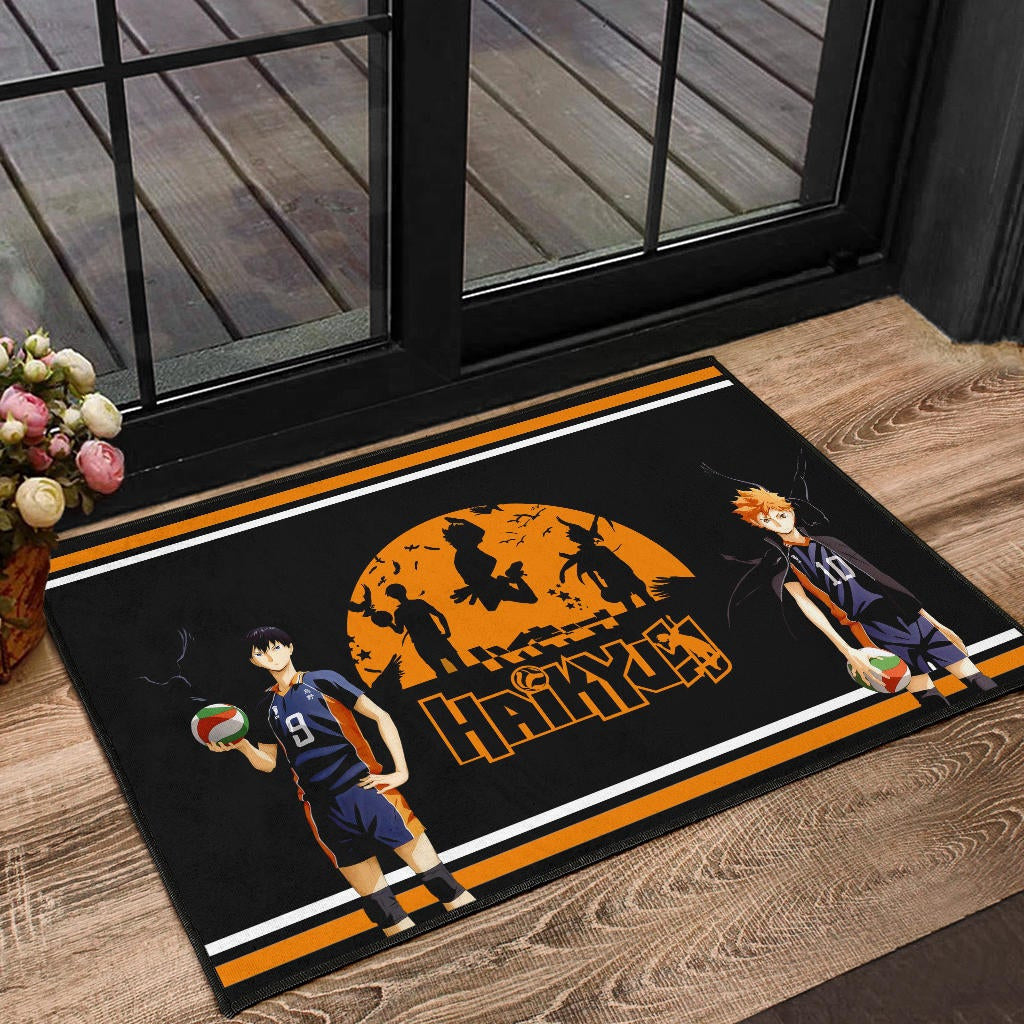 Haikyuu Anime Door Mat - Hinata Shoyo And Kageyama Play Volleyball Silhouette Door Mat